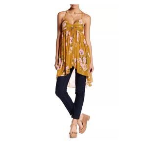 Free People Mirage Yellow Floral Print Hi-Low Tunic Dress Size Medium